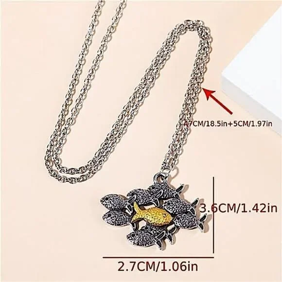 Ocean Inspired Fish Pendant Necklace Individuality Statement Silver Gold Tone - Picture 4 of 7